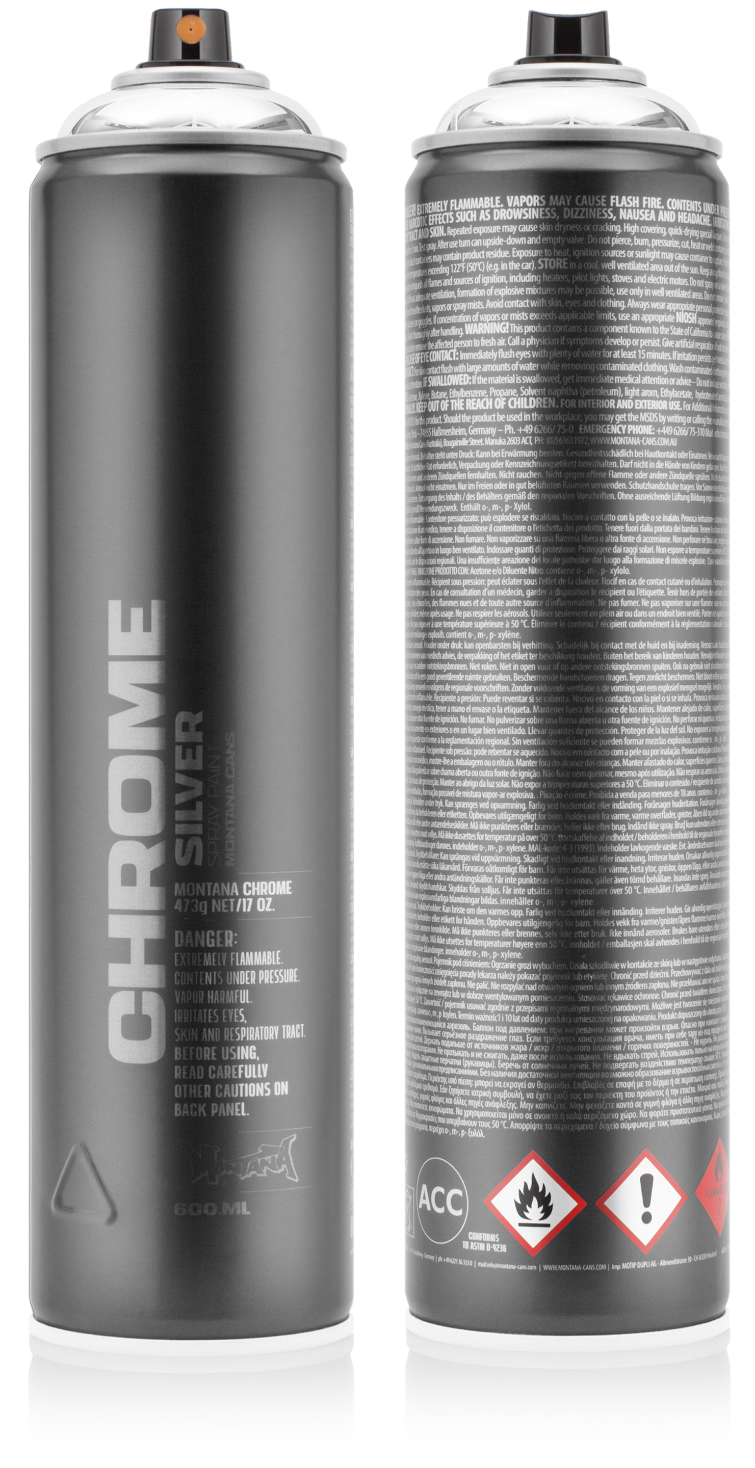 Montana Chrome Silver Paint Spuitbus 600 Ml